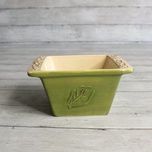 Tastefully Simple Bread Pan Dip Bowl Green Stoneware Bakeware